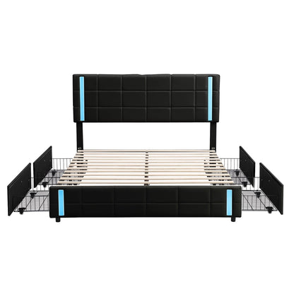 Queen Size Platform Bed with LED Lights - DSARD