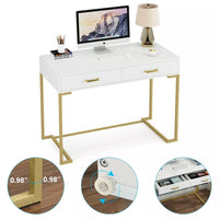Modern White and Gold Vanity Desk with 2 Drawers - DSARD
