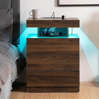 Set of 2 LED Premium Nightstands with Wireless Charging and RGB Lighting