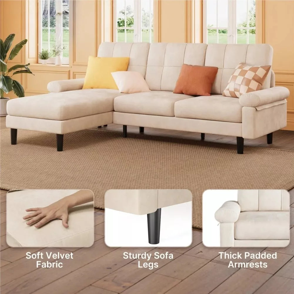 L-Shaped Sofa with 3 Pillows – Modern Comfortable Sofa for Living Room, Apartment, Office - DSARD