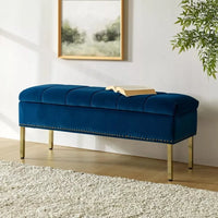 Velvet Flip-Top Storage Ottoman Bench with Nailhead Trim for Bedroom or Entryway - DSARD