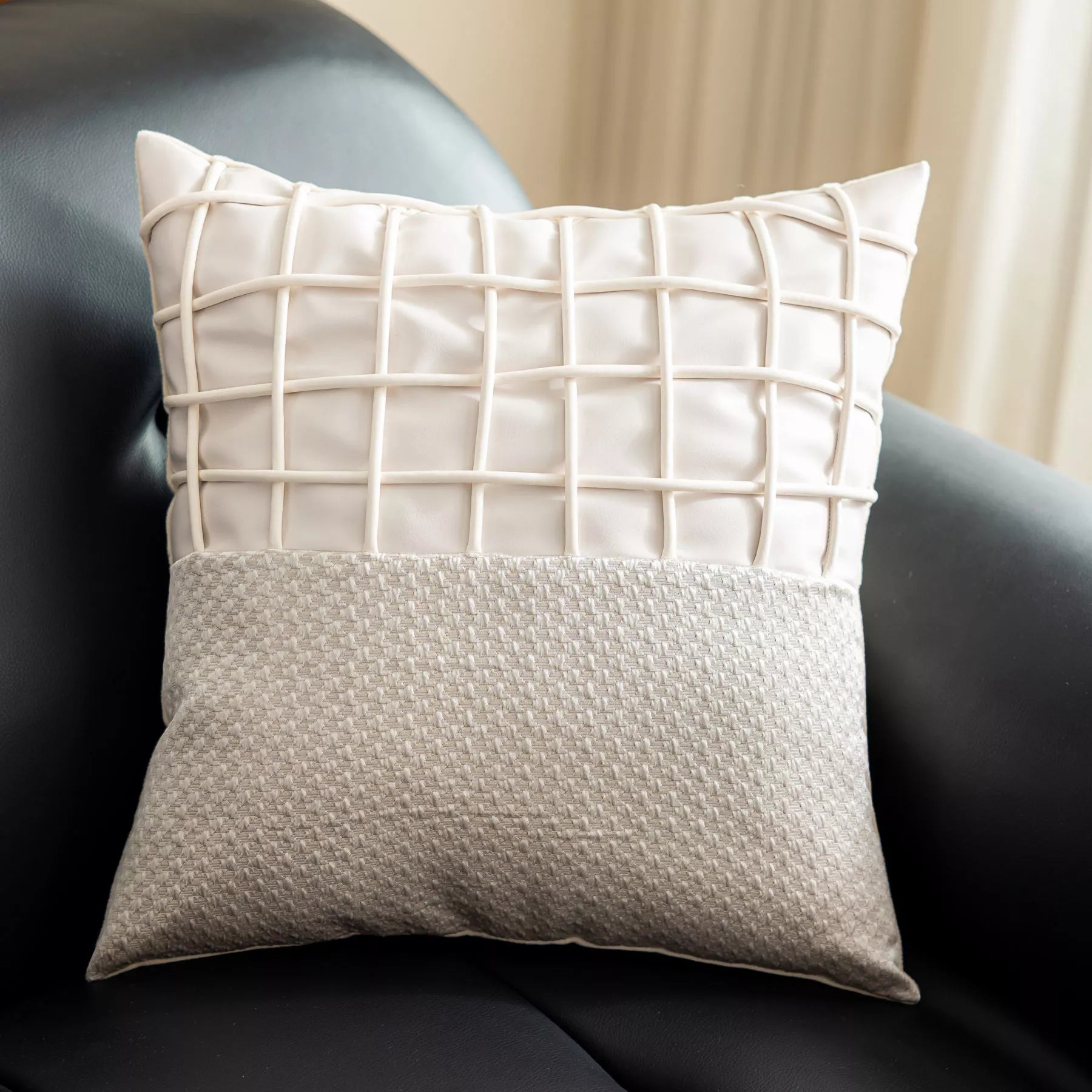 Luxury White Leather Plaid Throw Pillow Cover