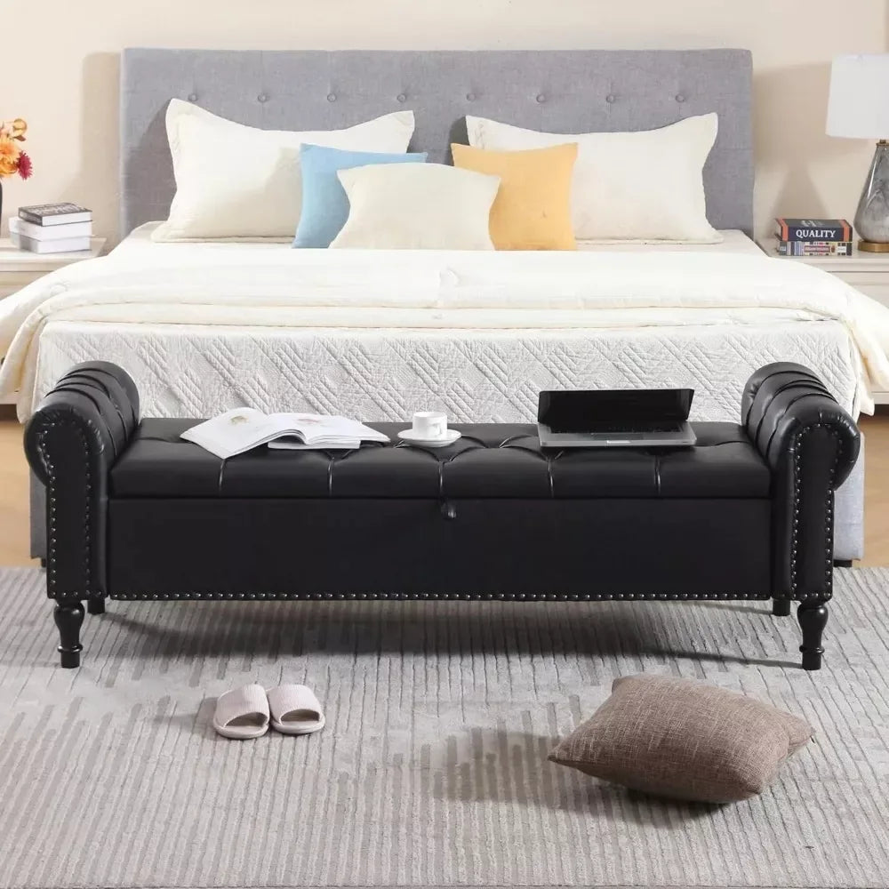 67 Inch Leather Storage Ottoman Bench with Arms - DSARD - DSARD