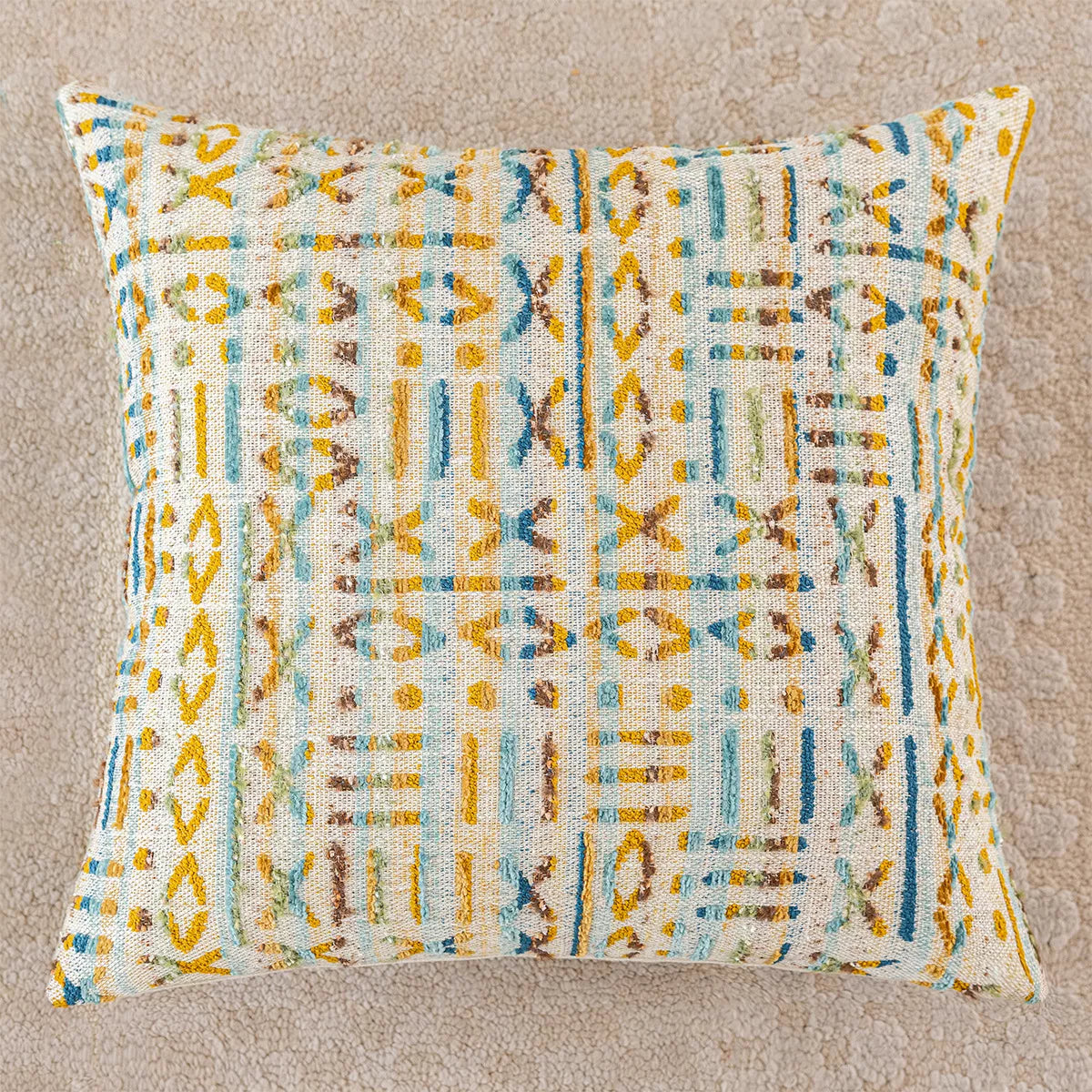 Bohemian Plush Throw Pillow Cover 18×18″ – Geometric Stamped Cushion Case