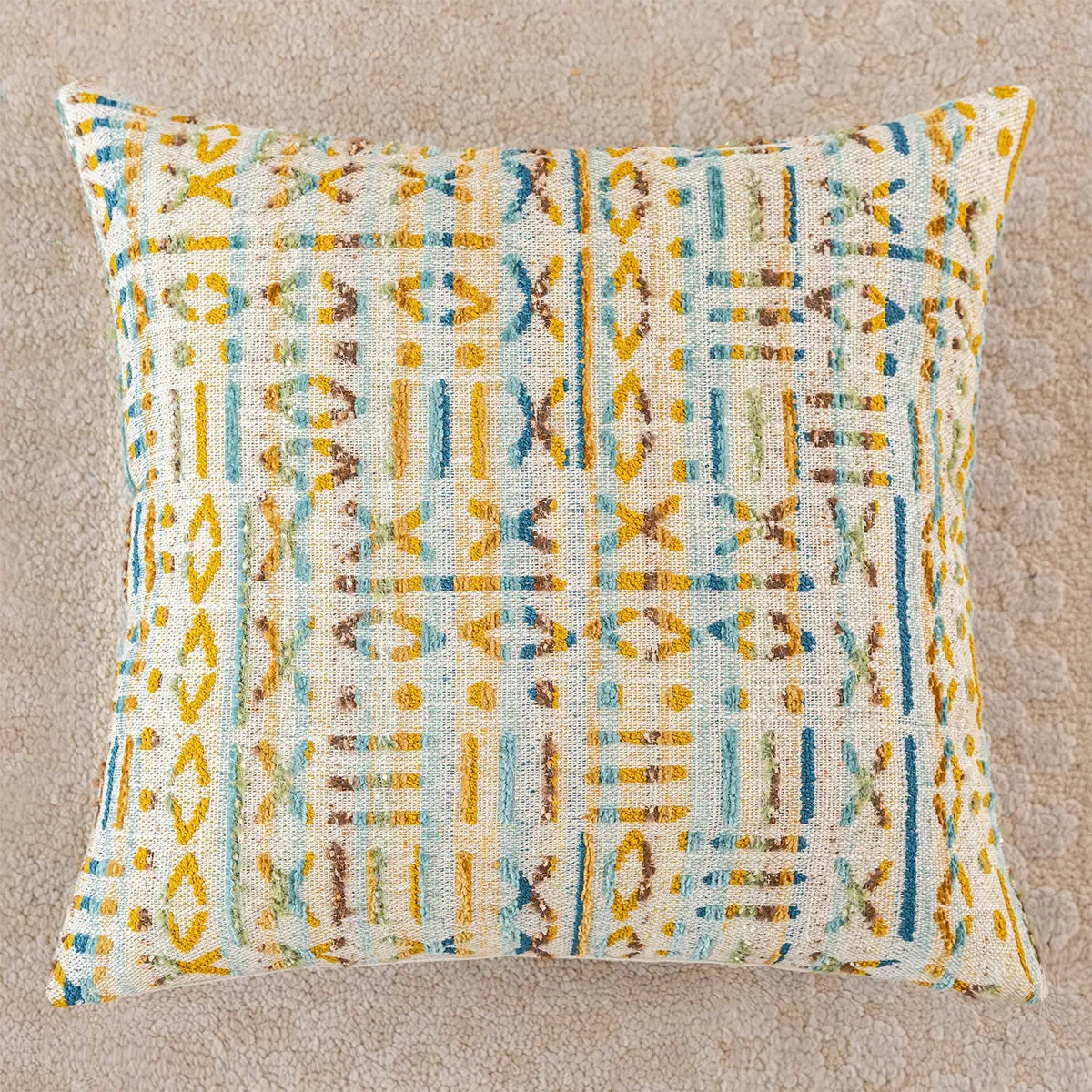 Bohemian Plush Throw Pillow Cover 18×18″ – Geometric Stamped Cushion Case - DSARD