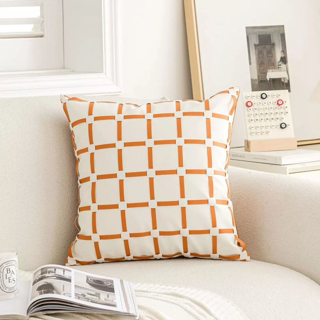Luxury Leather Grid Throw Pillow Cover 18×18 Inch – Nordic Decorative Cushion