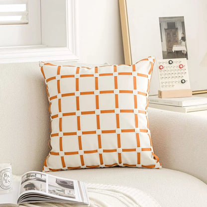 Luxury Leather Grid Throw Pillow Cover 18×18 Inch – Nordic Decorative Cushion