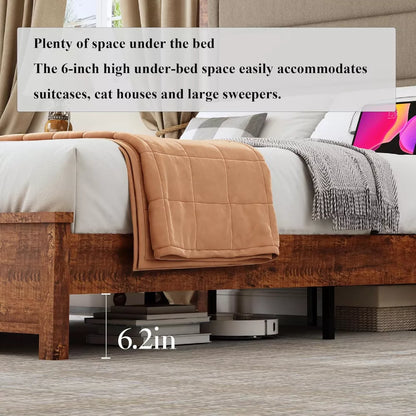 Queen Bed Frame with Tall Linen Headboard, LED Light & Charging Station - DSARD