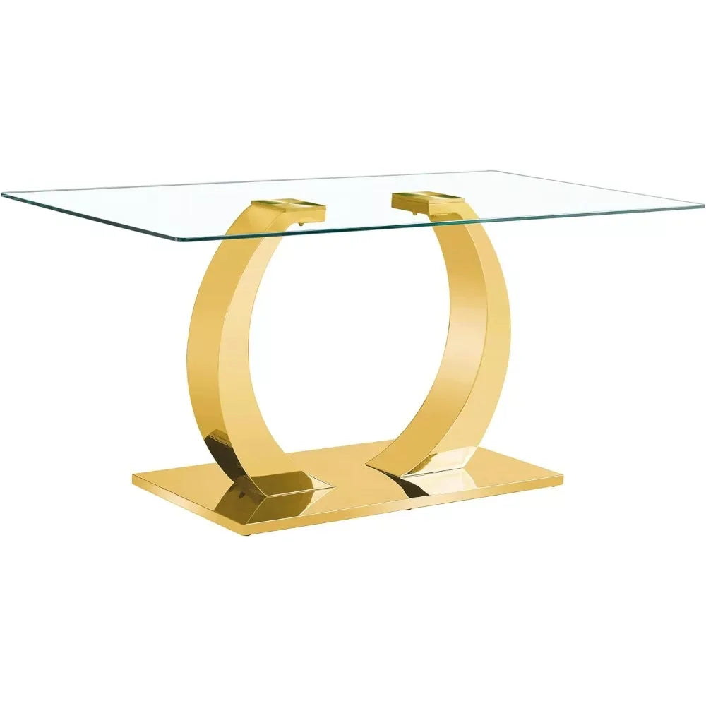63” Modern Glass Dining Table with Gold Legs – Seats 4 to 6 - DSARD - DSARD