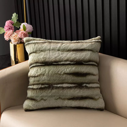 Striped Plush Rabbit Fur Throw Pillow Cover 18x18in Soft Cushion Case