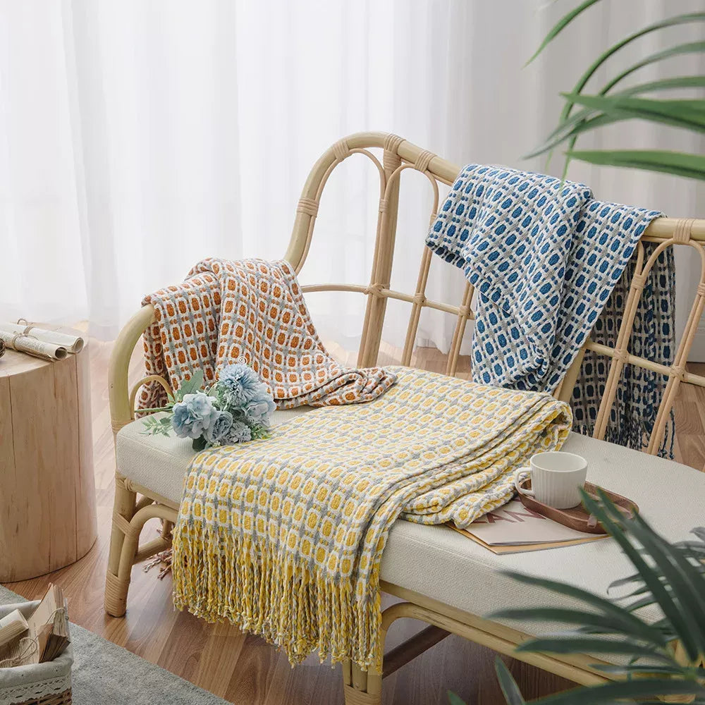 Knitted Twill Throw Blanket with Tassels