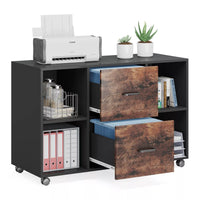2-Drawer Wooden Filing Cabinet with Printer Stand & Rolling Wheels - DSARD