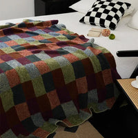 Cozy Retro Knitted Check Blanket – Soft Warm Bed & Sofa Throw - DSARD