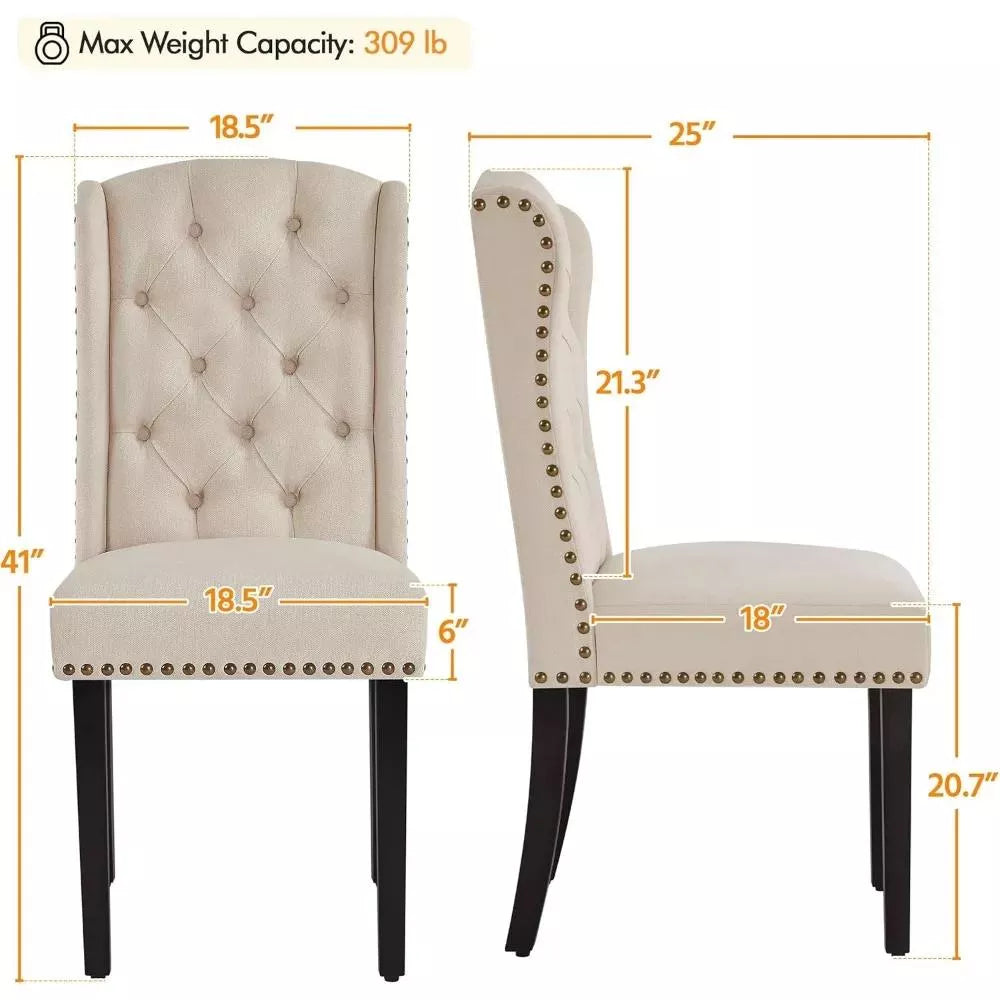 Upholstered Tufted Dining Chairs with Nailhead Trim and Solid Wood Legs, Set of 2 - DSARD