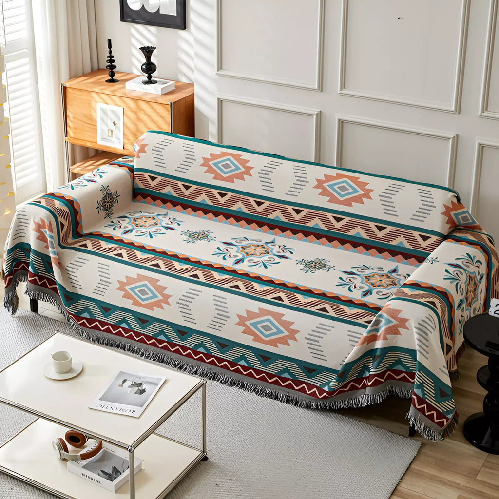 Boho Cotton Linen Sofa Cover – Versatile Ethnic Style Blanket - DSARD