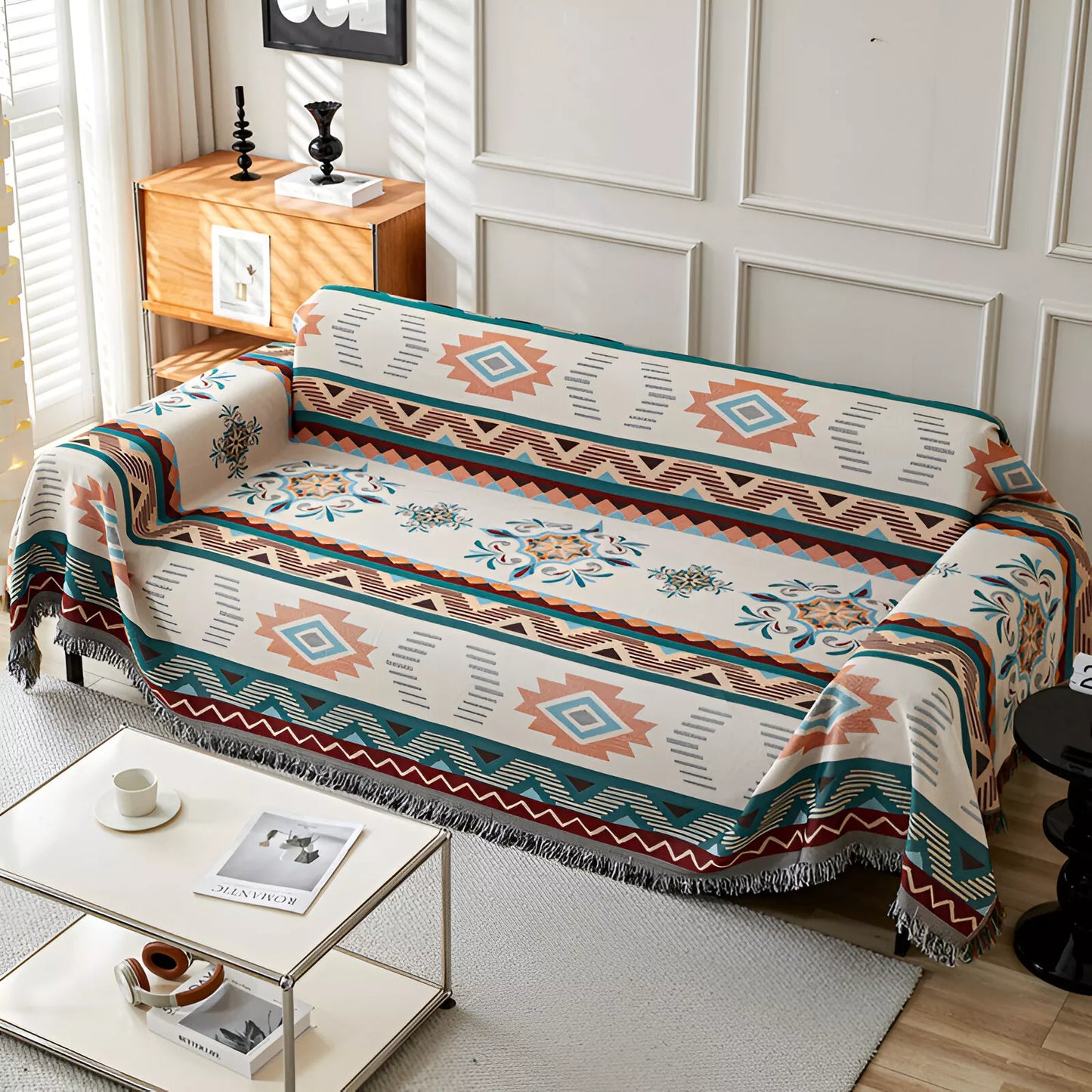 Boho Cotton Linen Sofa Cover – Versatile Ethnic Style Blanket