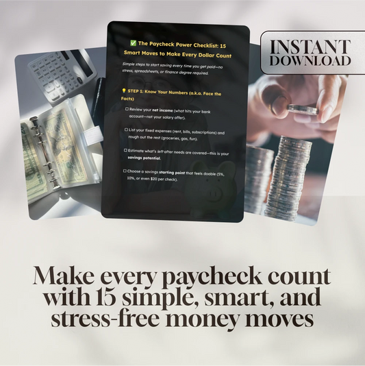 The Paycheck Power Checklist: 15 Smart Moves to Make Every Dollar Count | Budgeting Printable | How Much to Save Per Paycheck Guide | Digital Download