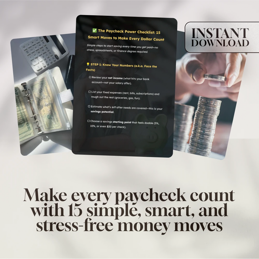 The Paycheck Power Checklist: 15 Smart Moves to Make Every Dollar Count | Budgeting Printable | How Much to Save Per Paycheck Guide | Digital Download