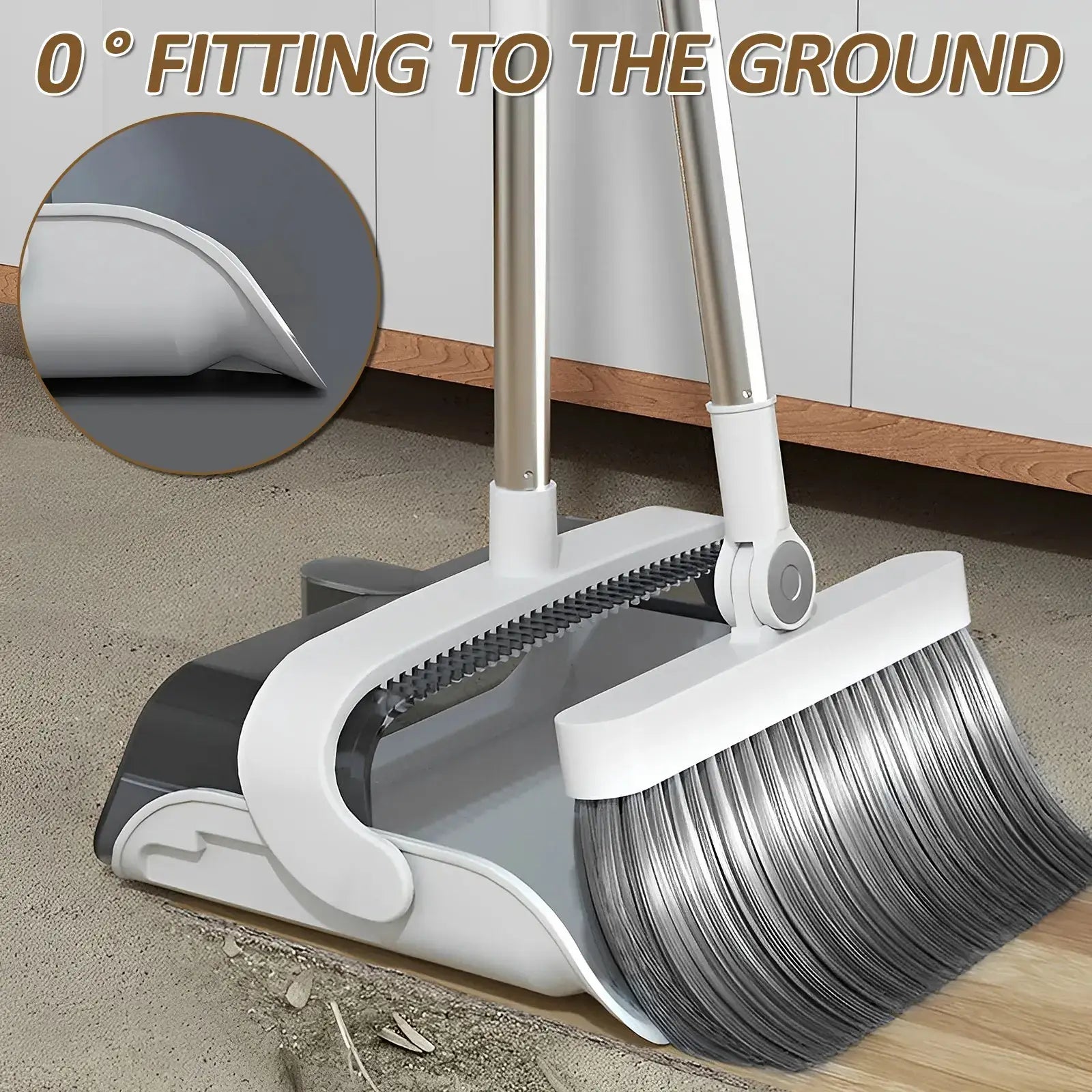 Squeegee Broom Dustpan Floor Brush Set with Stand - Adjustable Handle, Non-Stick, Hair Removal