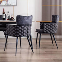 Mid-Century Velvet Woven Dining Chairs Set of 2 – Modern Upholstered Kitchen Seats - DSARD