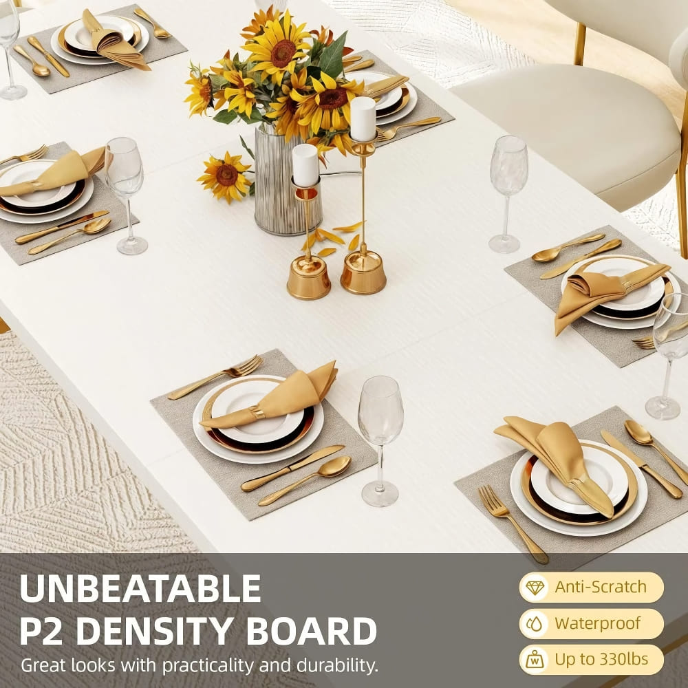 Modern Rectangular Dining Table with Faux Marble Top and Gold Metal Legs - DSARD