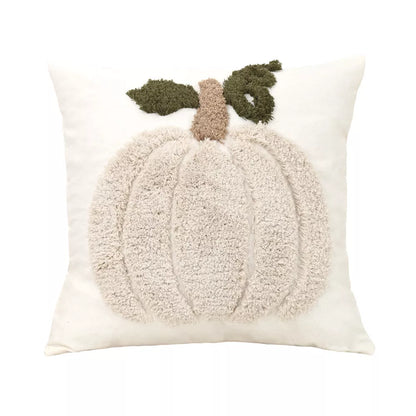 Plush Tufted Pumpkin Embroidered Cotton Pillow Cover 18×18″ – Halloween Decor