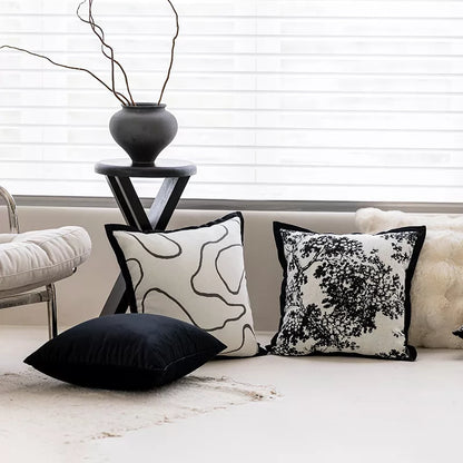 Modern Geometric Black and White Chenille Cushion Cover