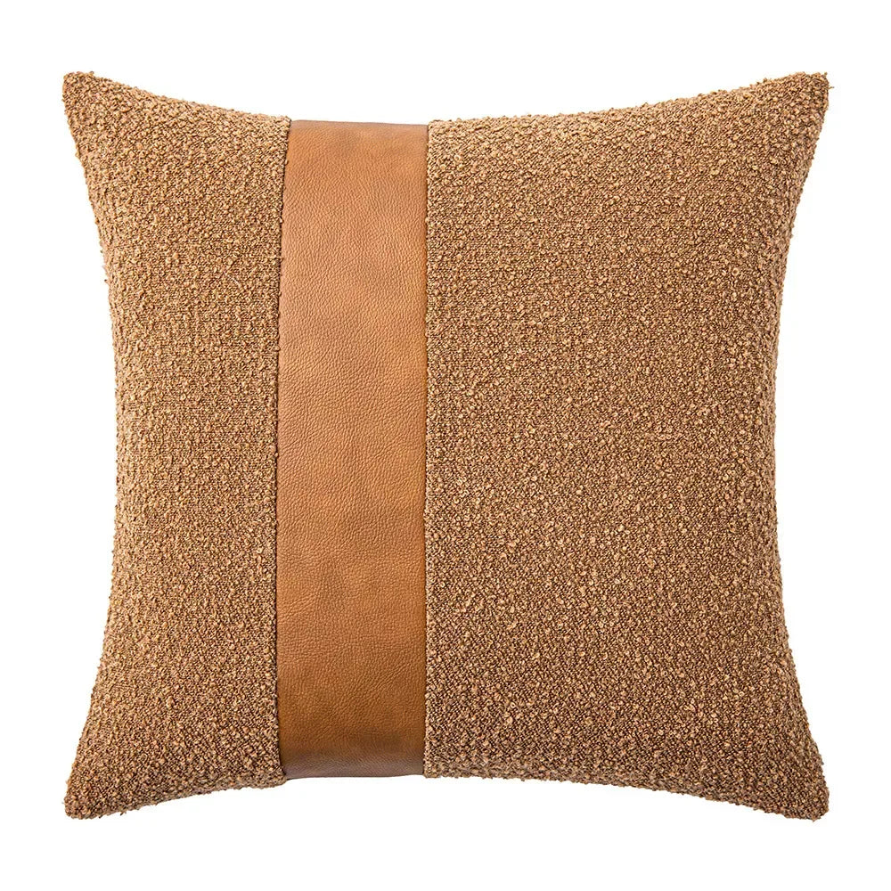 Faux Leather and Boucle Decorative Pillow Cover – Modern Textured Accent - DSARD