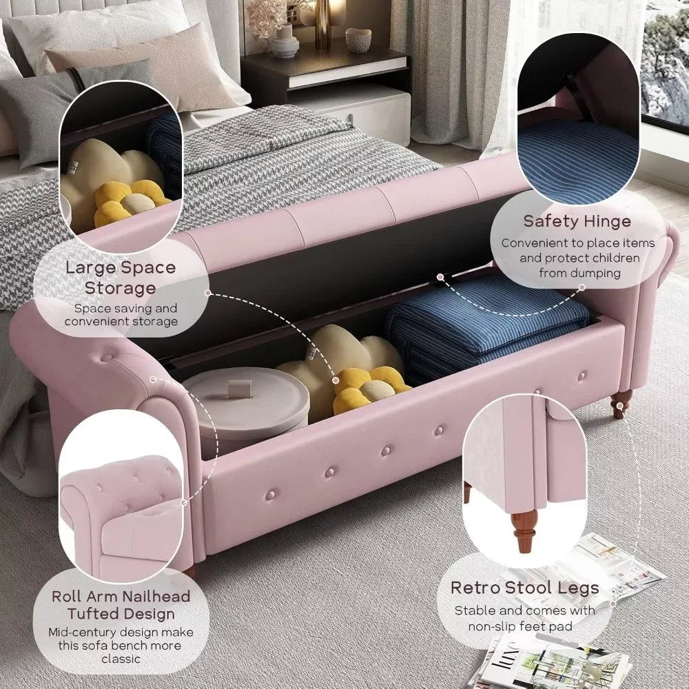 63” Tufted Storage Ottoman Bench with Rolled Arms for Bedroom & Living Room - DSARD - DSARD
