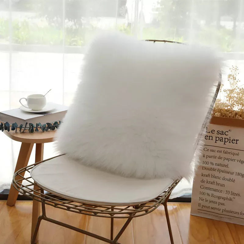 Fluffy White Plush Cushion Cover