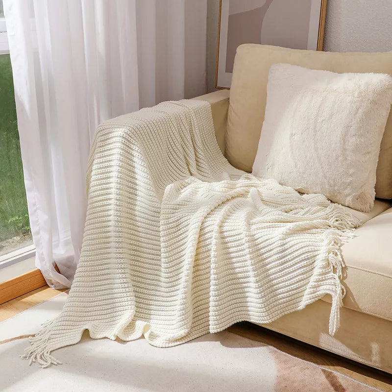 Nordic Knitted Throw Blanket for Sofa, Bed & Travel Comfort