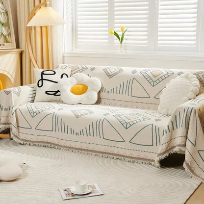 Luxury Chenille Geometric Sofa Cover – Non-Slip All-Season Couch Towel