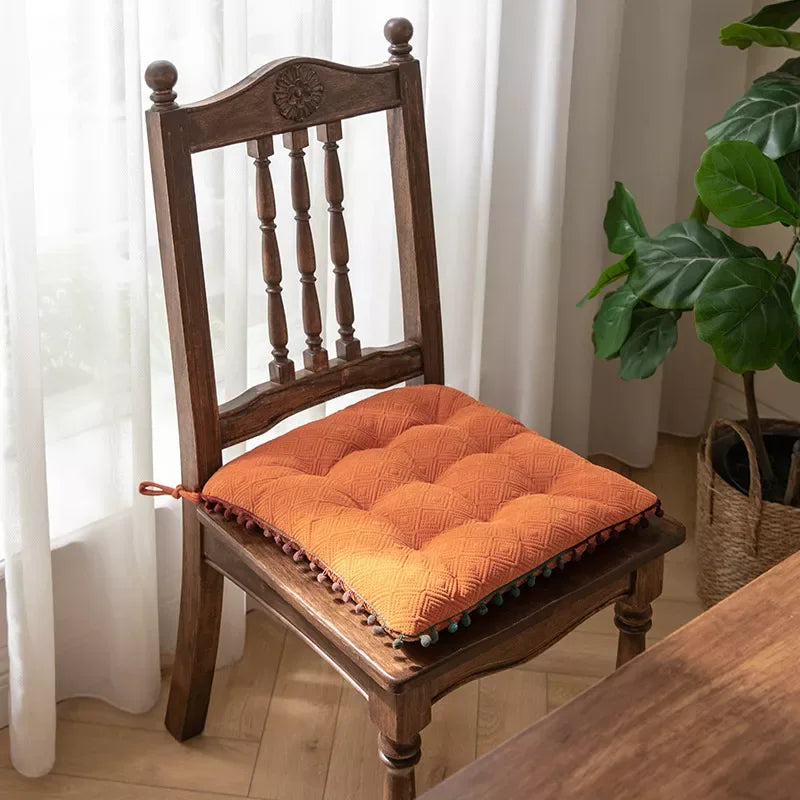 Bohemian Square Pompom Chair Cushion with Ties – Soft Decorative Floor Pillow - DSARD