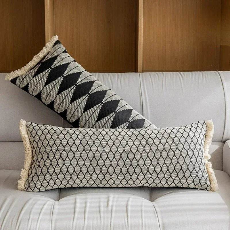 Black Geometric Jacquard Long Decorative Pillow Cover - DSARD