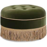 24″ Round Upholstered Accent Ottoman with Performance Velvet and Tassel Fringe - DSARD - DSARD