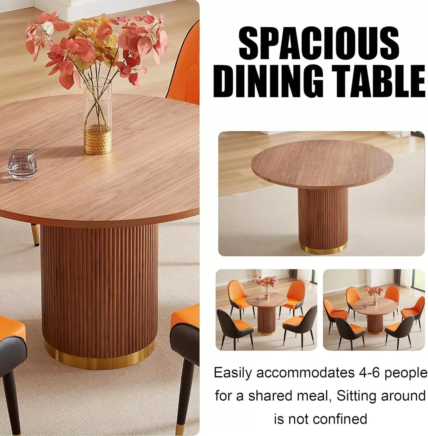 46″ Round Modern Farmhouse Dining Table for 4-6 with Ripple Base - DSARD - DSARD