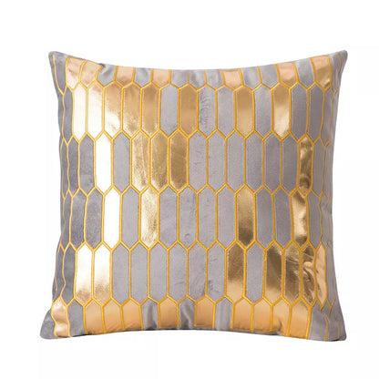 Gold Embroidered Velvet Geometric Cushion Cover 18x18in