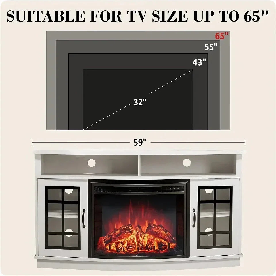 Curved TV Console with Electric Fireplace - DSARD - DSARD
