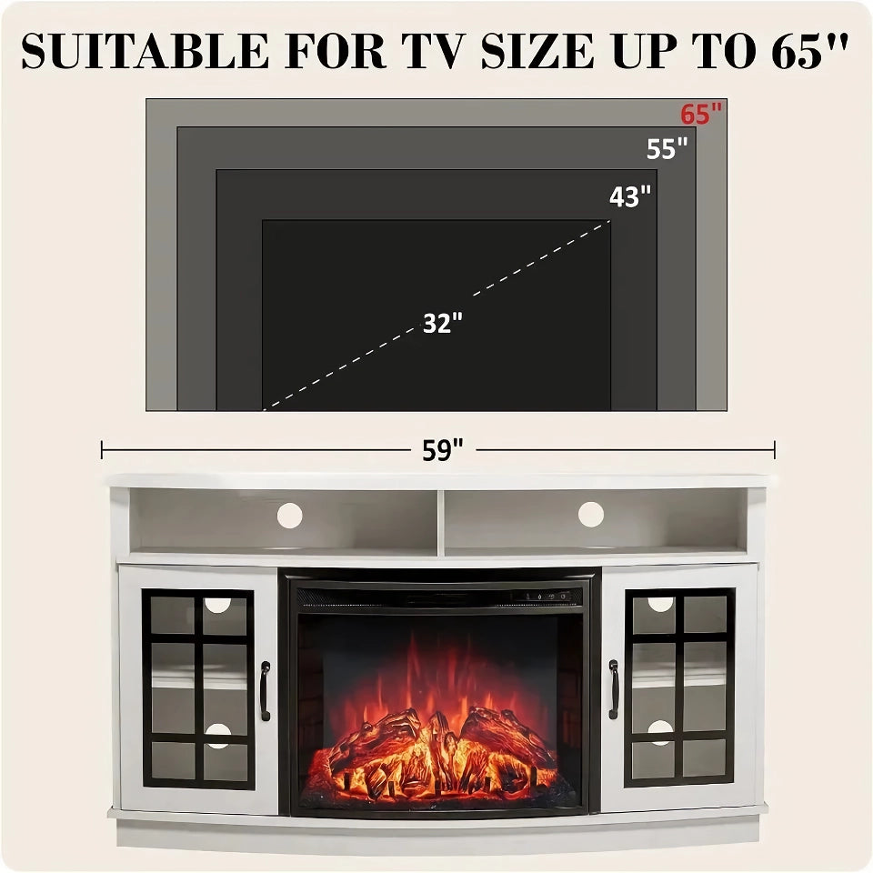 Curved TV Console with Electric Fireplace - DSARD