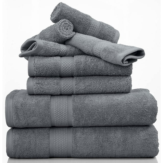 8-Piece Bath Towel Set, 100% Cotton & 600 GSM Bathroom Towels, 2 Bath Towels, 2 Hand Towels & 4 Wash Cloths, High Quality Plush Spa Towels by DSARD - Grey