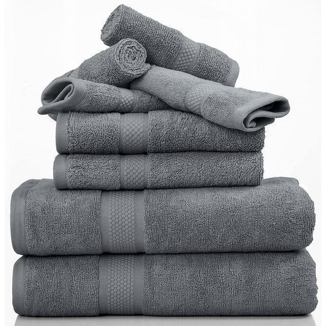 8-Piece Bath Towel Set, 100% Cotton & 600 GSM Bathroom Towels, 2 Bath Towels, 2 Hand Towels & 4 Wash Cloths, High Quality Plush Spa Towels by DSARD - Grey - DSARD