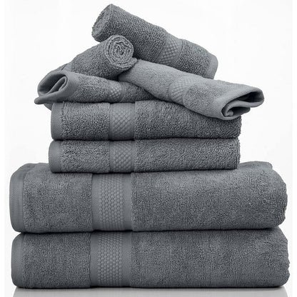 8-Piece Bath Towel Set, 100% Cotton & 600 GSM Bathroom Towels, 2 Bath Towels, 2 Hand Towels & 4 Wash Cloths, High Quality Plush Spa Towels by DSARD - Grey