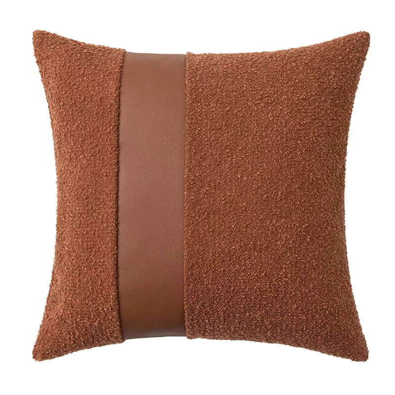 Faux Leather and Boucle Decorative Pillow Cover – Modern Textured Accent