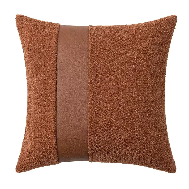 Faux Leather and Boucle Decorative Pillow Cover – Modern Textured Accent - DSARD