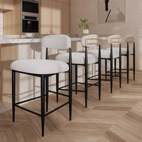 Counter Height Bar Stools Set of 4, 26″ Boucle Barstools with Backrest and Metal Legs - DSARD - DSARD