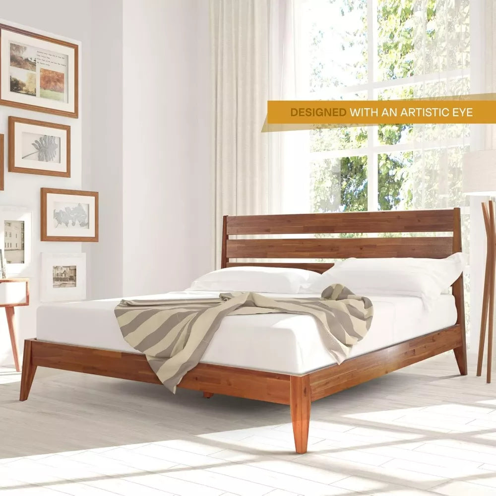 Solid Wood Platform Bed Frame with High Headboard – Scandinavian Style - DSARD