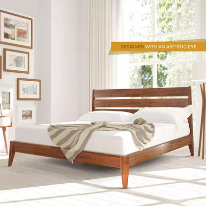 Solid Wood Platform Bed Frame with High Headboard – Scandinavian Style - DSARD