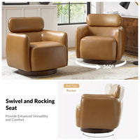 Genuine Leather Swivel Rocker Chair with Adjustable Headrest for Living Room - DSARD