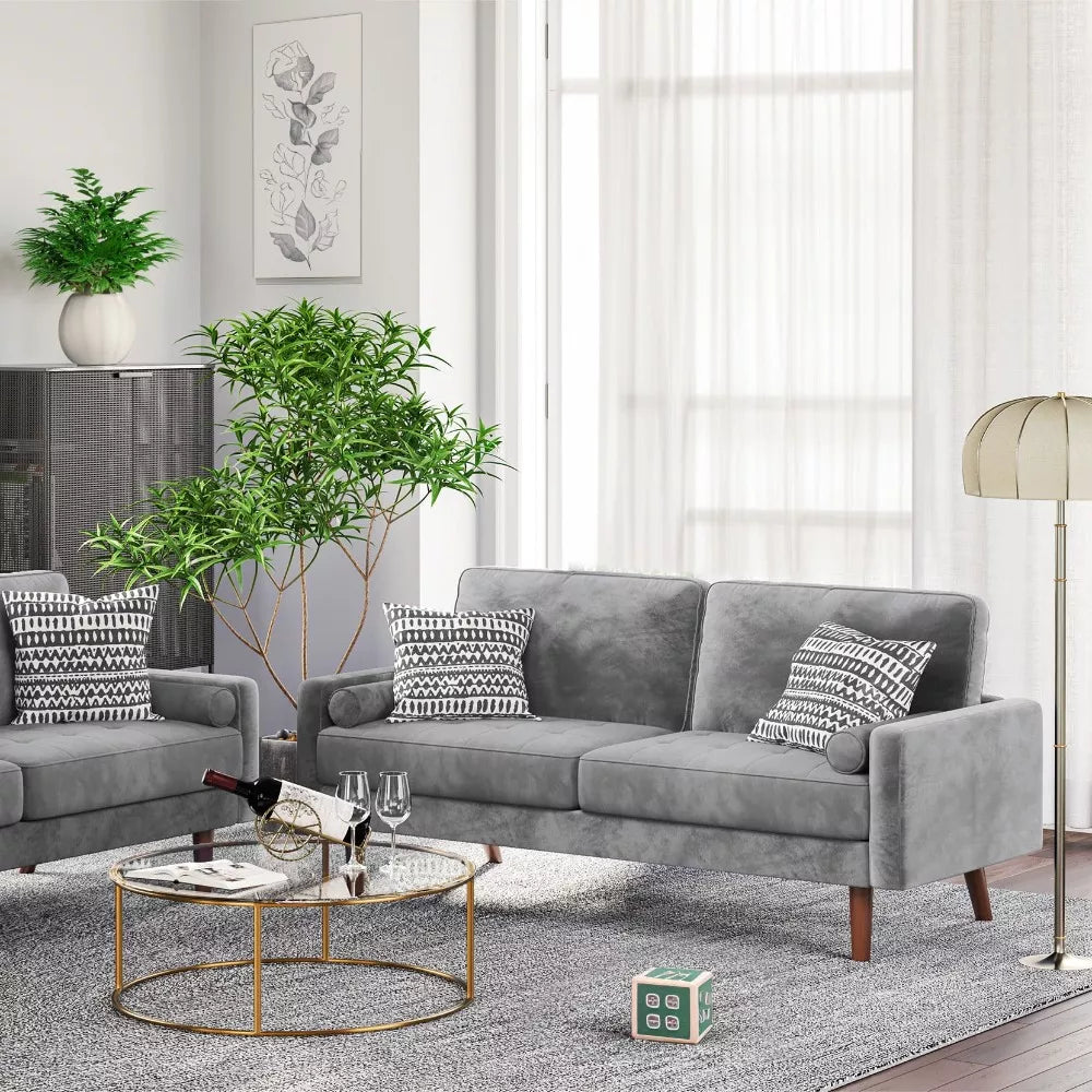 70″ Modern Velvet Love Seat Sofa – 2-Seater Tufted Couch with Pillows - DSARD