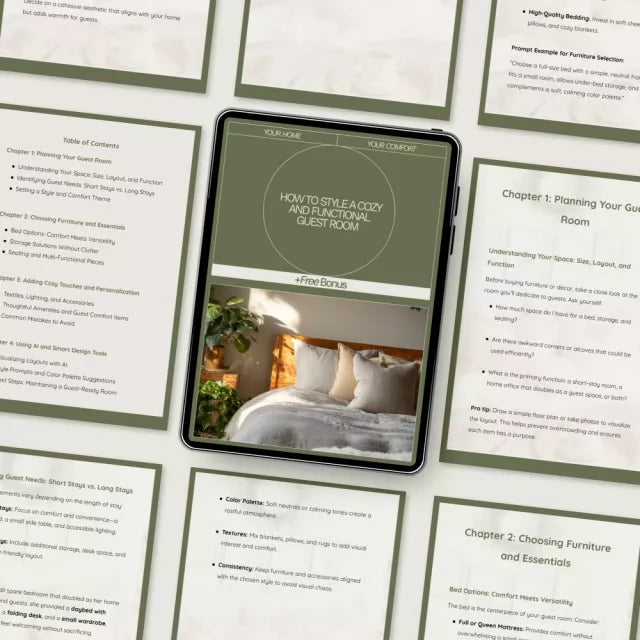 How to Style a Cozy and Functional Guest Room | Guest Room Decor Guide, Cozy Home Styling eBook, Small Space Decorating Tips, AI Design Tools